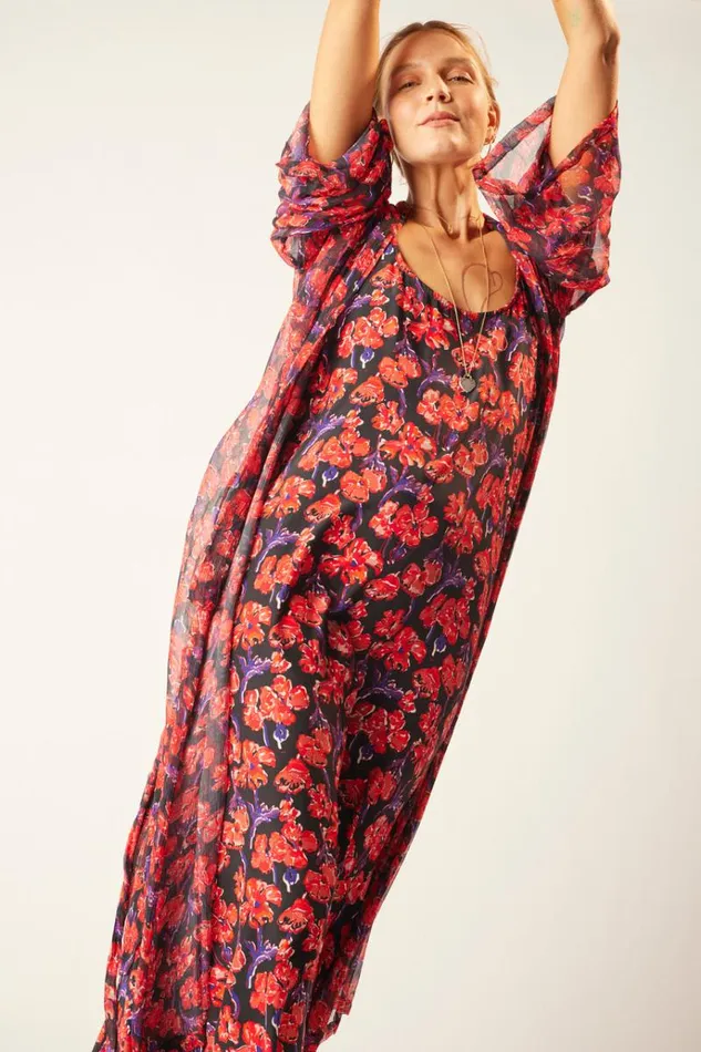 Women Natalie Martin Dresses Heather Maxi Silk Watercolor Print Onyx