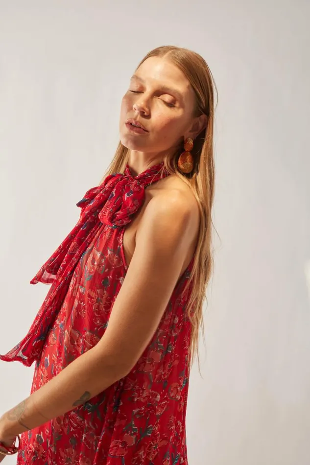 Women Natalie Martin Dresses Indiana Maxi Chiffon Watercolor Vermillion