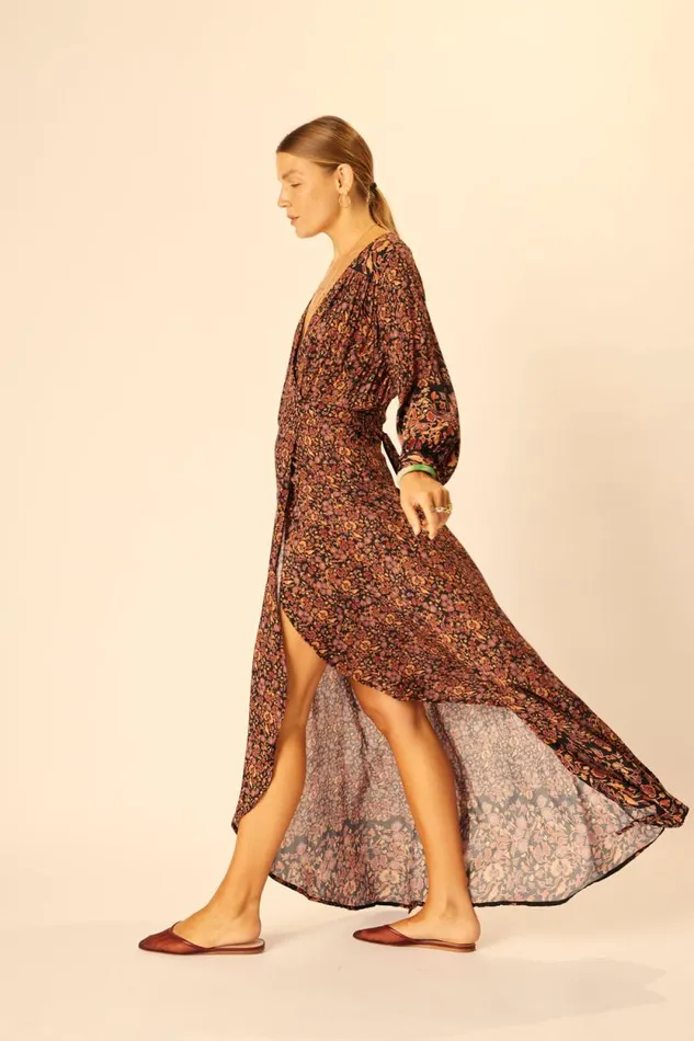 Women Natalie Martin Dresses Kate Long Sleeve Maxi Petite Fleur Noire