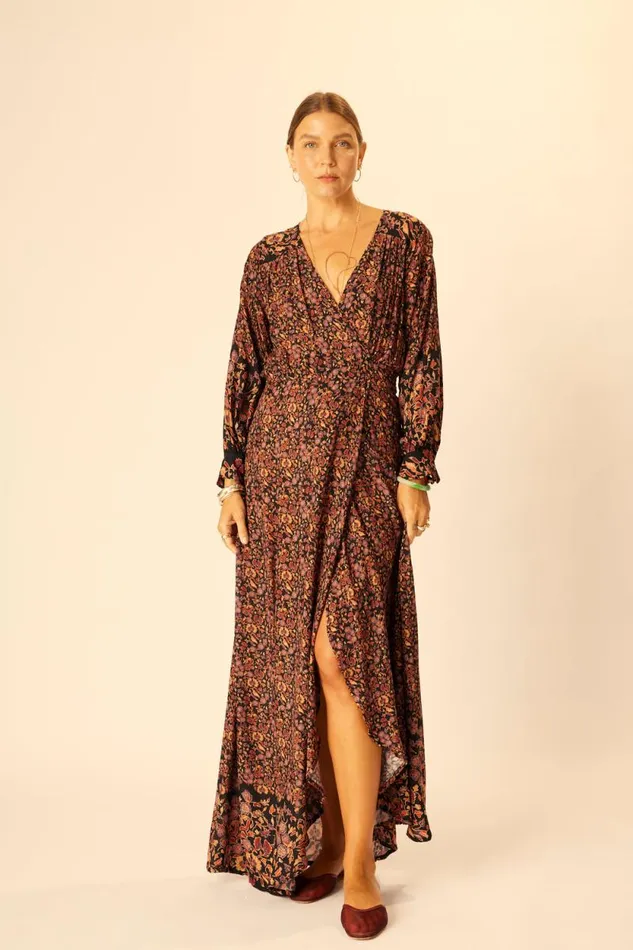 Women Natalie Martin Dresses Kate Long Sleeve Maxi Petite Fleur Noire