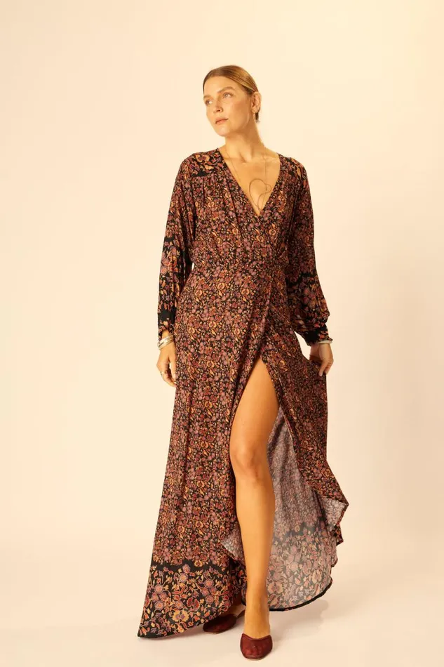 Women Natalie Martin Dresses Kate Long Sleeve Maxi Petite Fleur Noire