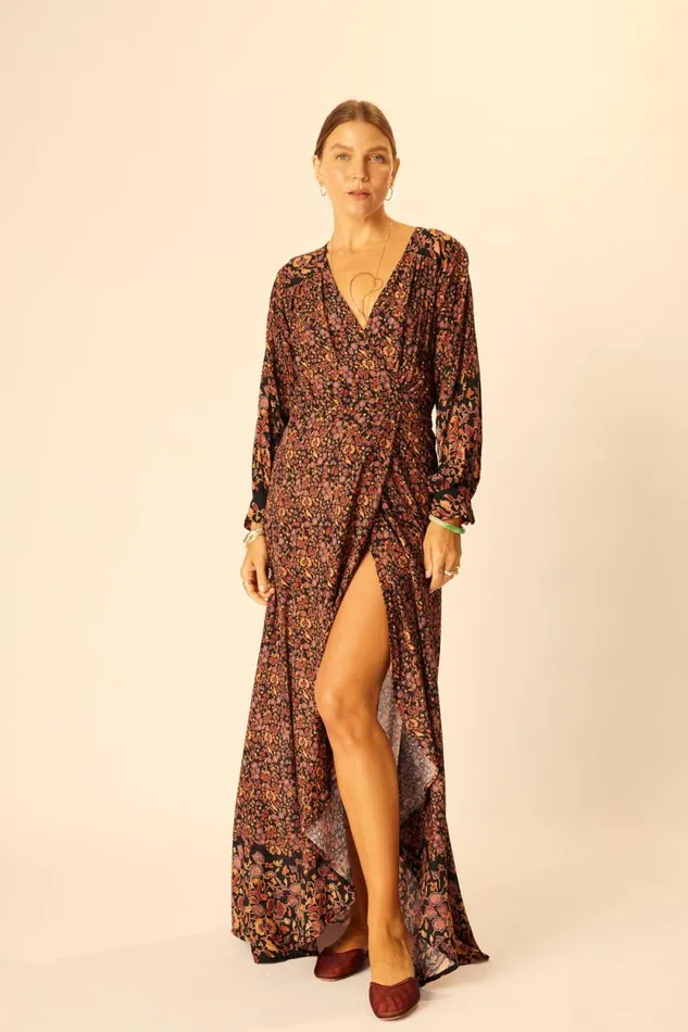 Women Natalie Martin Dresses Kate Long Sleeve Maxi Petite Fleur Noire