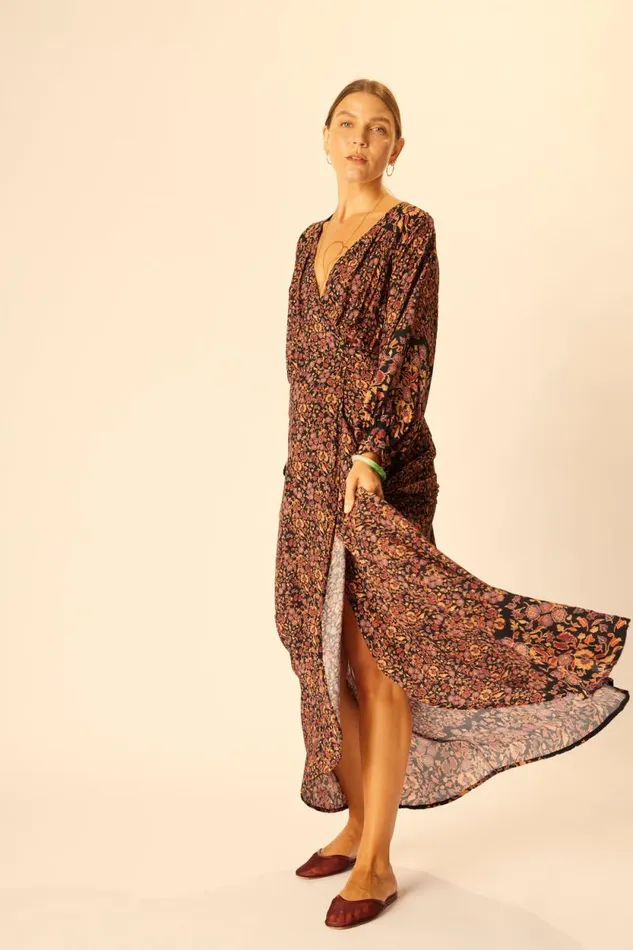 Women Natalie Martin Dresses Kate Long Sleeve Maxi Petite Fleur Noire