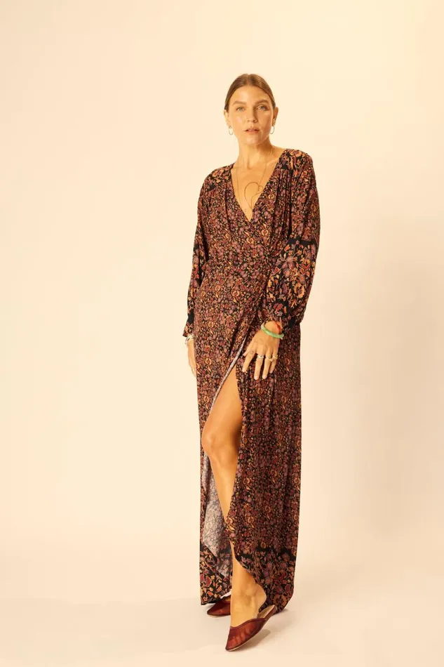 Women Natalie Martin Dresses Kate Long Sleeve Maxi Petite Fleur Noire