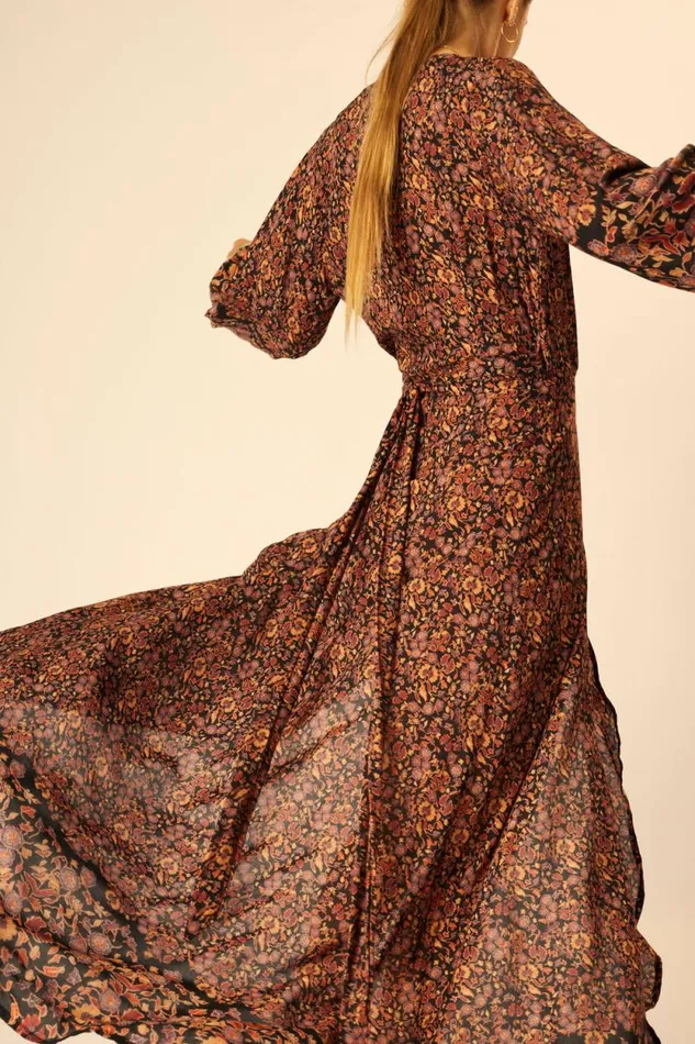 Women Natalie Martin Dresses Kate Long Sleeve Maxi Petite Fleur Noire