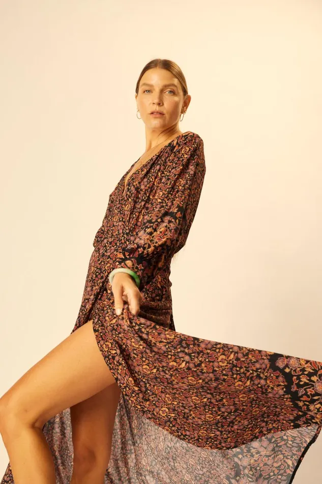 Women Natalie Martin Dresses Kate Long Sleeve Maxi Petite Fleur Noire