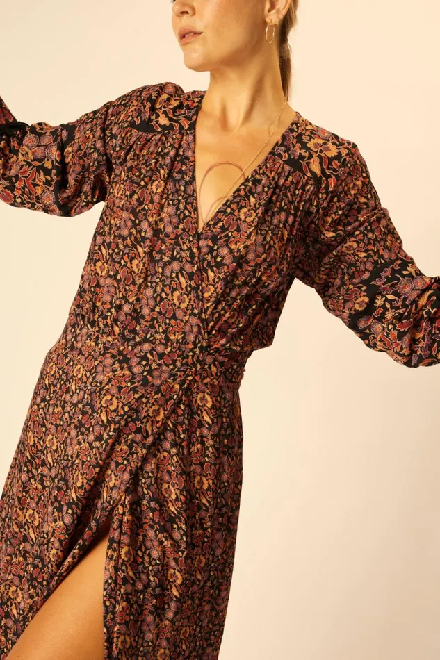 Women Natalie Martin Dresses Kate Long Sleeve Maxi Petite Fleur Noire