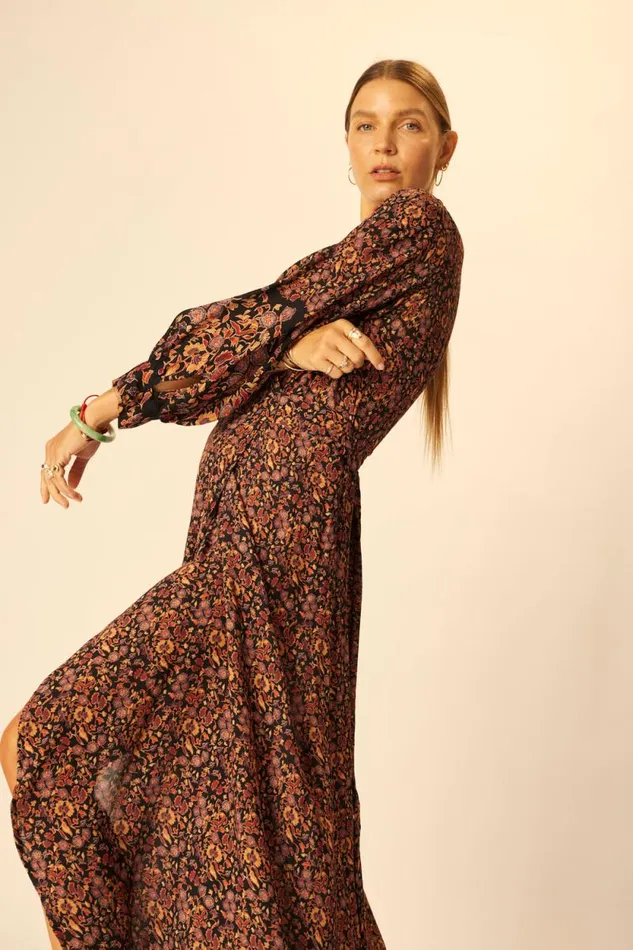 Women Natalie Martin Dresses Kate Long Sleeve Maxi Petite Fleur Noire