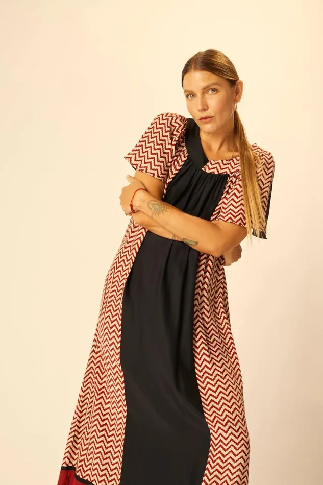Women Natalie Martin Dresses Sienna Dress Block Zigzag Noire