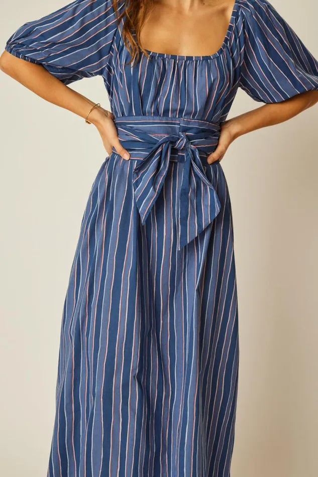 Women Natalie Martin Dresses Vivi Dress With Matching Sash Belt Batik Stripe Navy Women Natalie Martin Dresses Vivi Dress With Matching Sash Belt Batik Stripe Navy