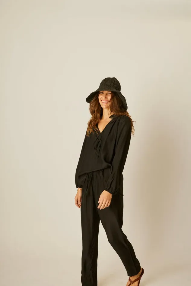 Women Natalie Martin Straw Bucket Hat Black