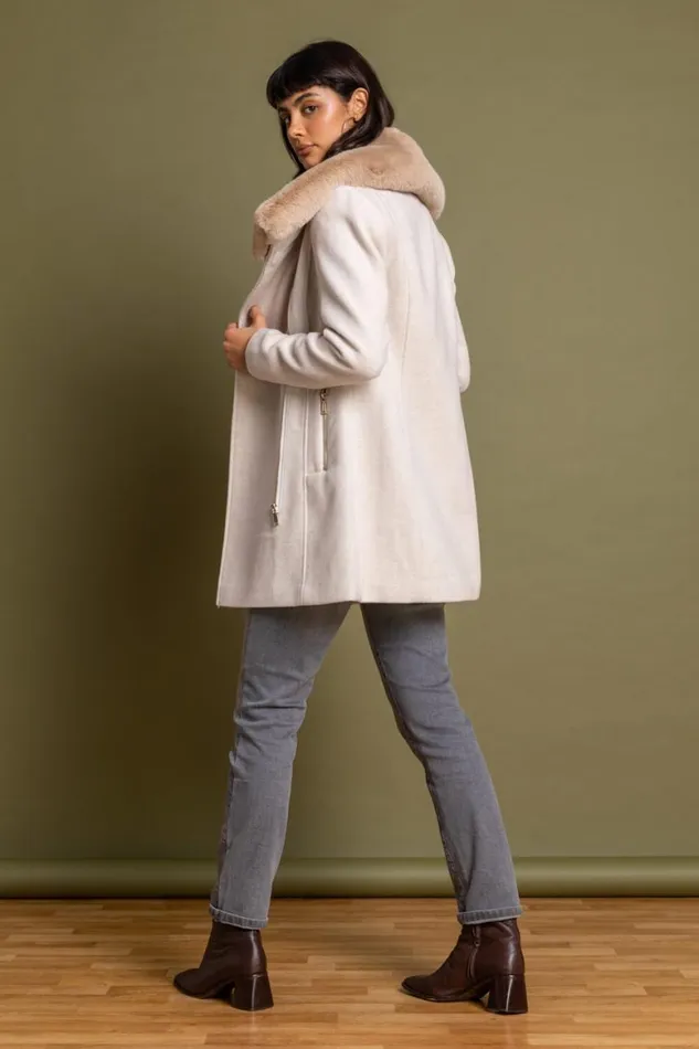 Women Natural Formal Faux Fur Collar Coat Roman Coats