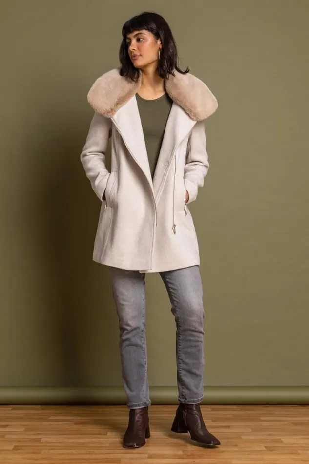 Women Natural Formal Faux Fur Collar Coat Roman Coats
