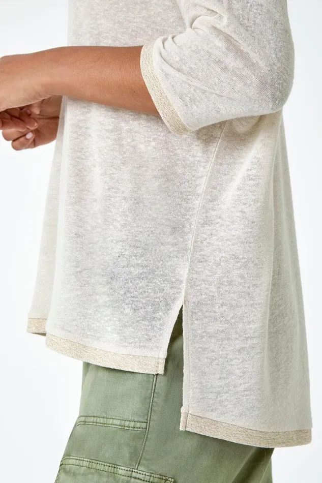 Women Natural Metallic Linen Blend Knitted Top Roman Tops