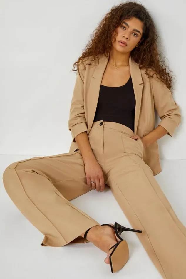 Women Natural Tailored Relaxed Stretch Trousers Roman Coords