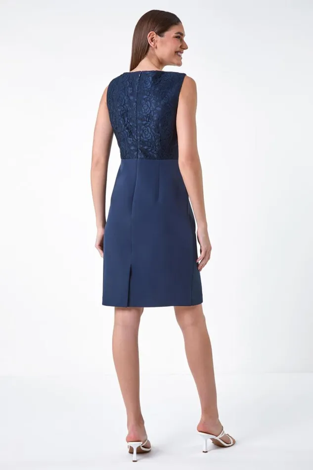 Women Navy Lace Bodice Shift Dress Roman Dresses