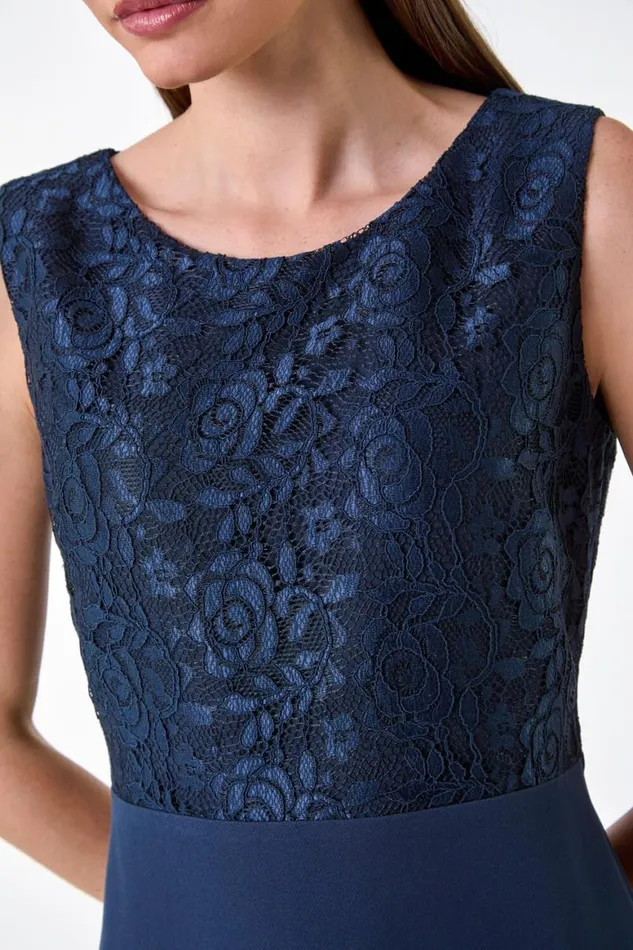 Women Navy Lace Bodice Shift Dress Roman Dresses