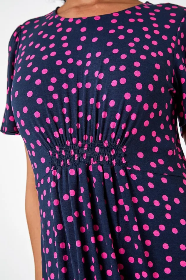 Women Navy Petite Polka Dot Stretch Tea Dress Roman Dresses