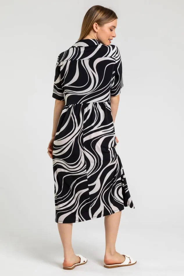 Women Navy Petite Swirl Print Shirt Dress Roman Dresses