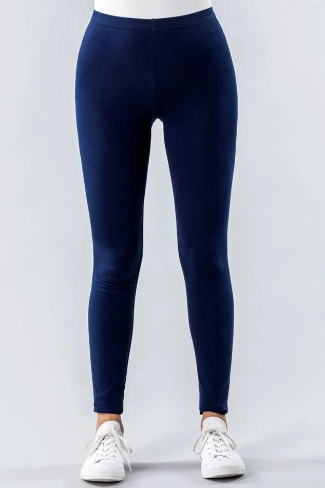 Women Navy Plain Stretch Elastic Waist Leggings Roman Trousers