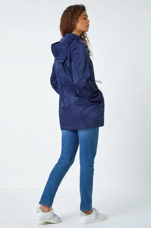 Women Navy Shower Resistant Longline Jacket Roman Jackets