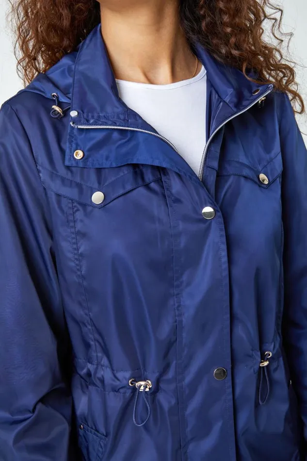 Women Navy Shower Resistant Longline Jacket Roman Jackets