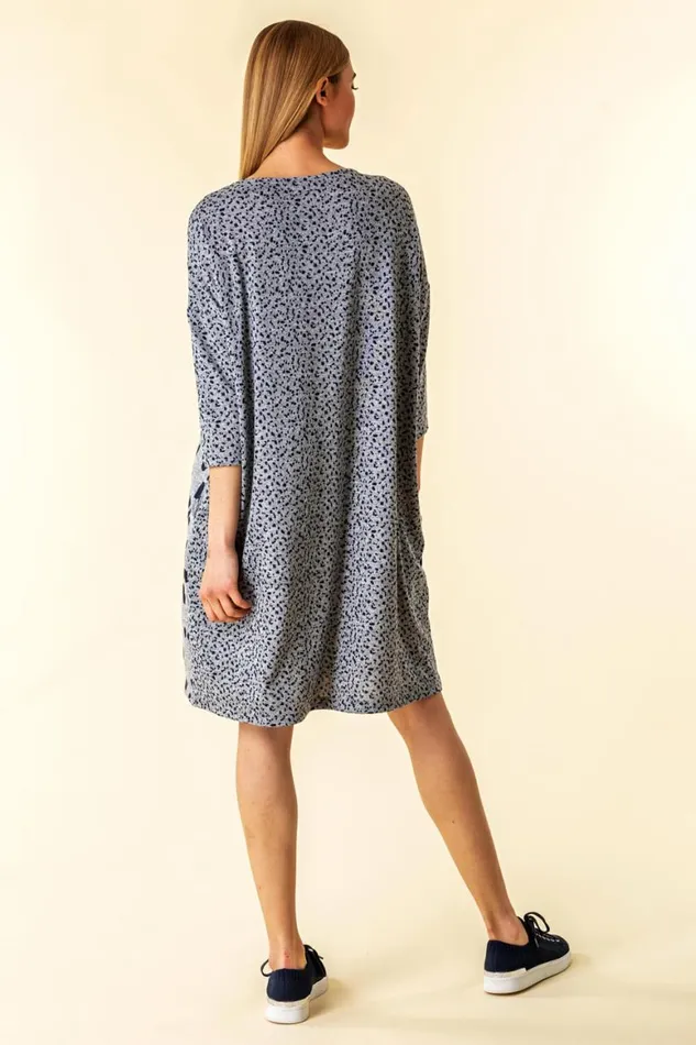 Women Navy Spot Print Pocket Jersey Dress Roman Dresses