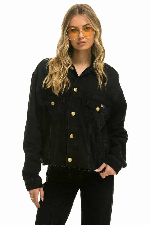 Women NEED FOR SPEED OVERSIZED CROP DENIM JACKET 8211 VINTAGE BLACK Aviator Nation Women NEED FOR SPEED OVERSIZED CROP DENIM JACKET 8211 VINTAGE BLACK Aviator Nation