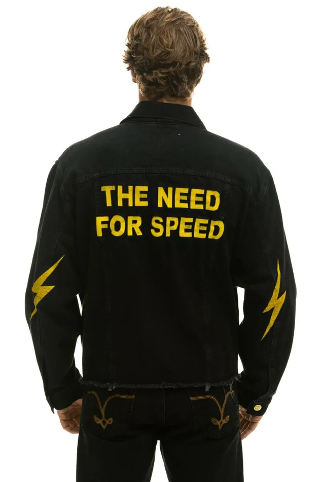 Women NEED FOR SPEED OVERSIZED CROP DENIM JACKET 8211 VINTAGE BLACK Aviator Nation Women NEED FOR SPEED OVERSIZED CROP DENIM JACKET 8211 VINTAGE BLACK Aviator Nation