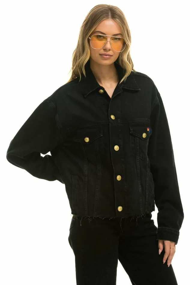 Women NEED FOR SPEED OVERSIZED CROP DENIM JACKET 8211 VINTAGE BLACK Aviator Nation Women NEED FOR SPEED OVERSIZED CROP DENIM JACKET 8211 VINTAGE BLACK Aviator Nation