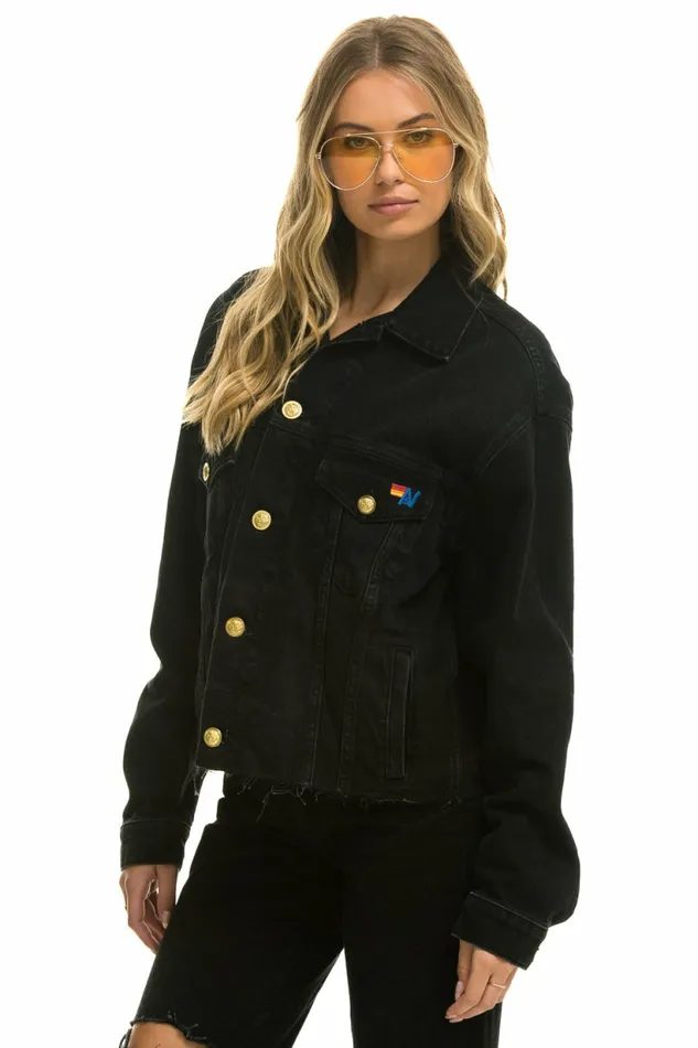 Women NEED FOR SPEED OVERSIZED CROP DENIM JACKET 8211 VINTAGE BLACK Aviator Nation Women NEED FOR SPEED OVERSIZED CROP DENIM JACKET 8211 VINTAGE BLACK Aviator Nation