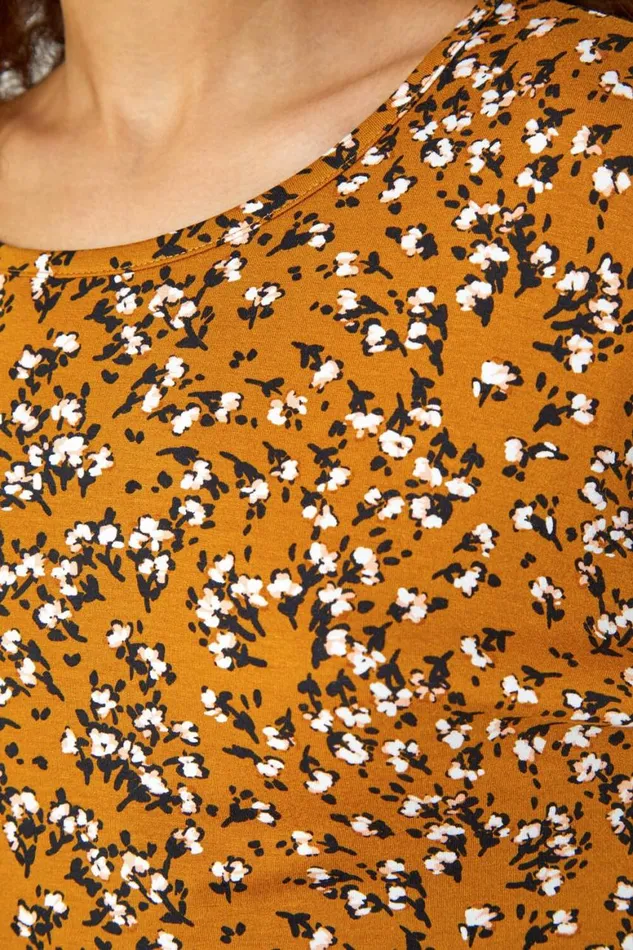 Women Ochre Ditsy Floral Stretch Blouson Top Roman Tops