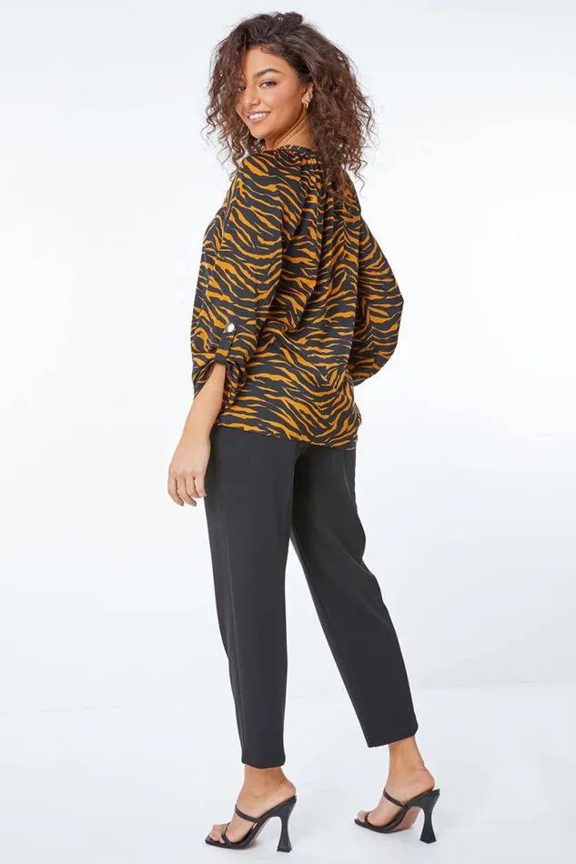 Women Ochre Petite Animal Print Shirt Roman Tops