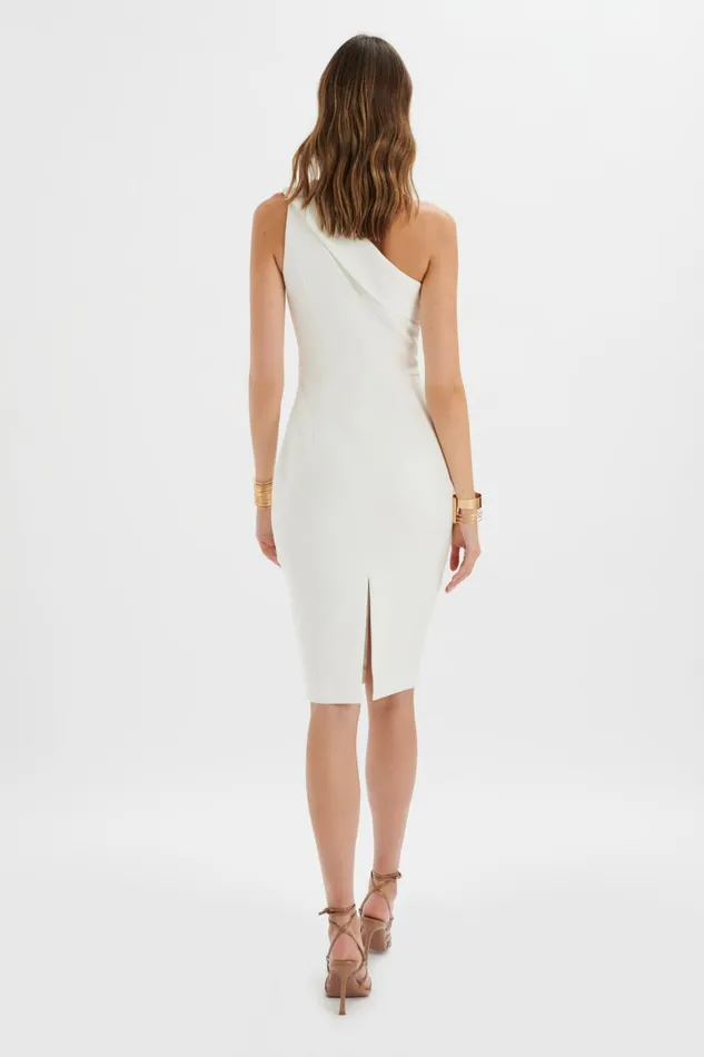 Women Off The Shoulder and Bardot Lavish Alice BILLIE One Shoulder Midi Dress In White White