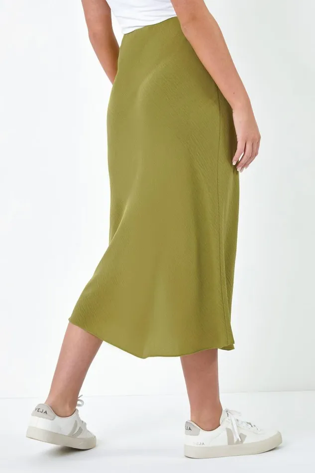 Women Olive Petite Plain Bias Cut Midi Skirt Roman Skirts