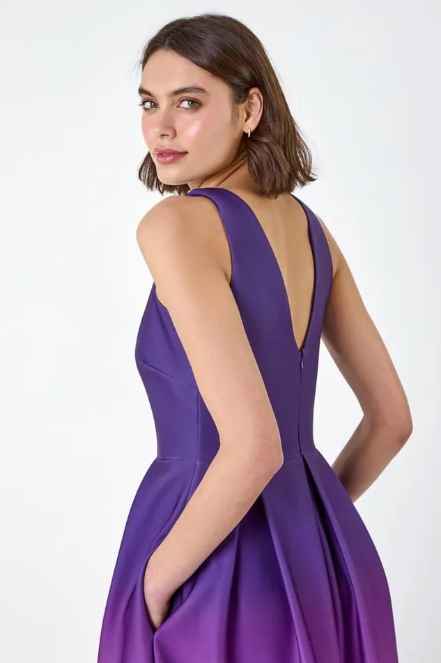 Women Ombre Pleated Luxe Stretch Midi Dress Roman Dresses