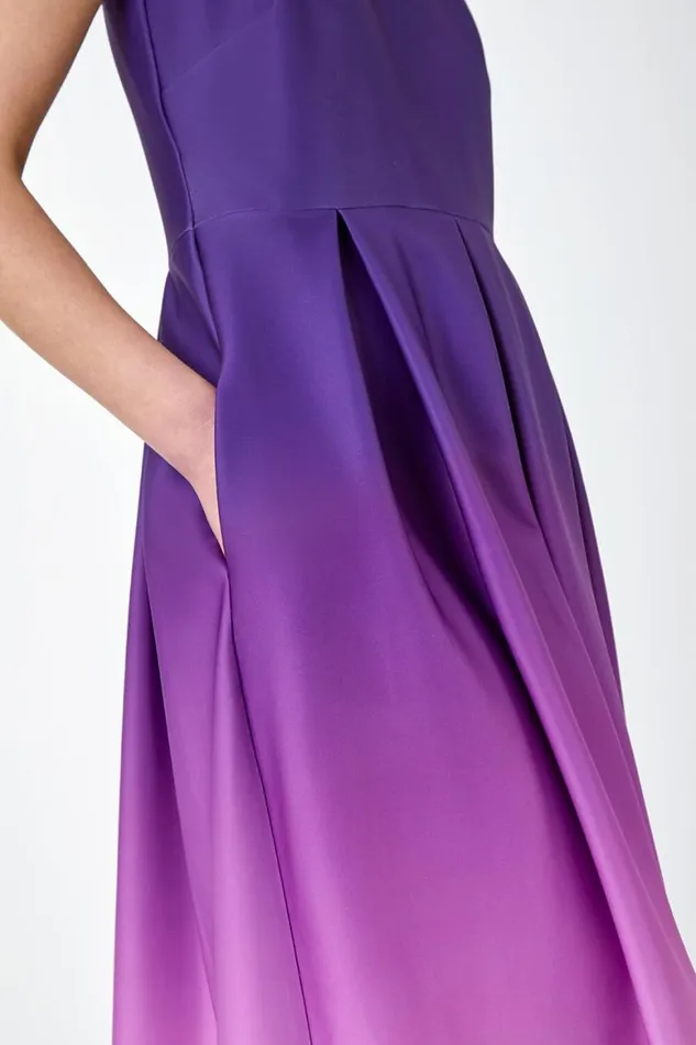 Women Ombre Pleated Luxe Stretch Midi Dress Roman Dresses
