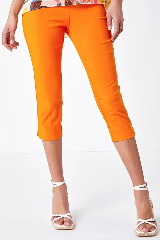 Women Orange Cropped Stretch Trouser Roman Trousers