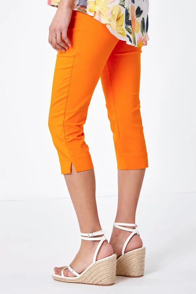 Women Orange Cropped Stretch Trouser Roman Trousers