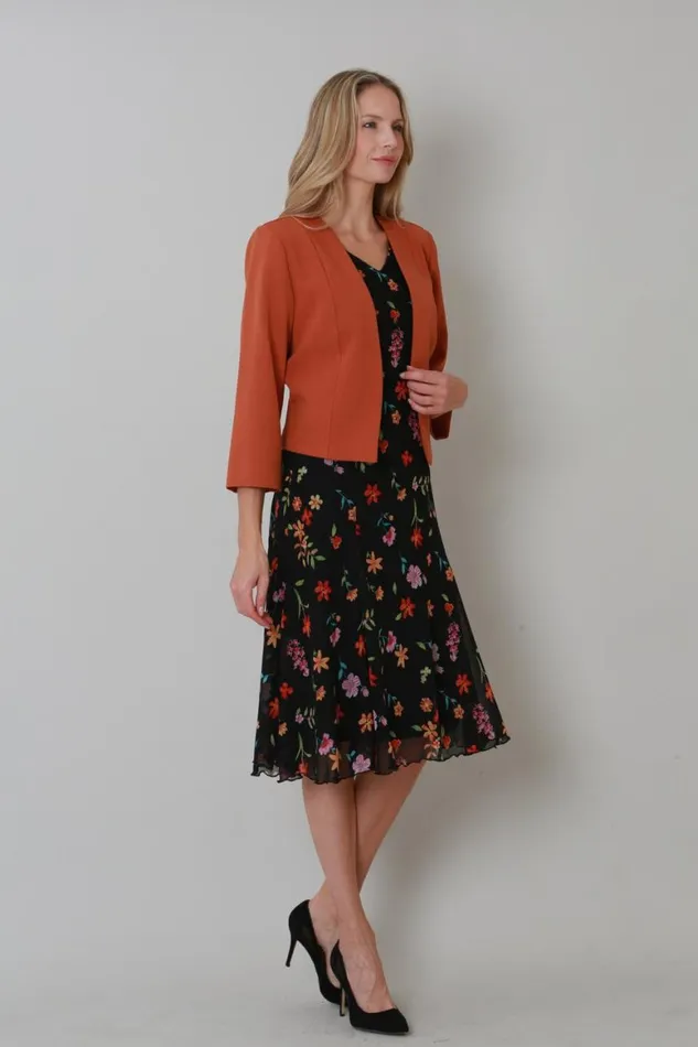 Women Orange Julianna Cropped Crepe Jacket Roman Jackets