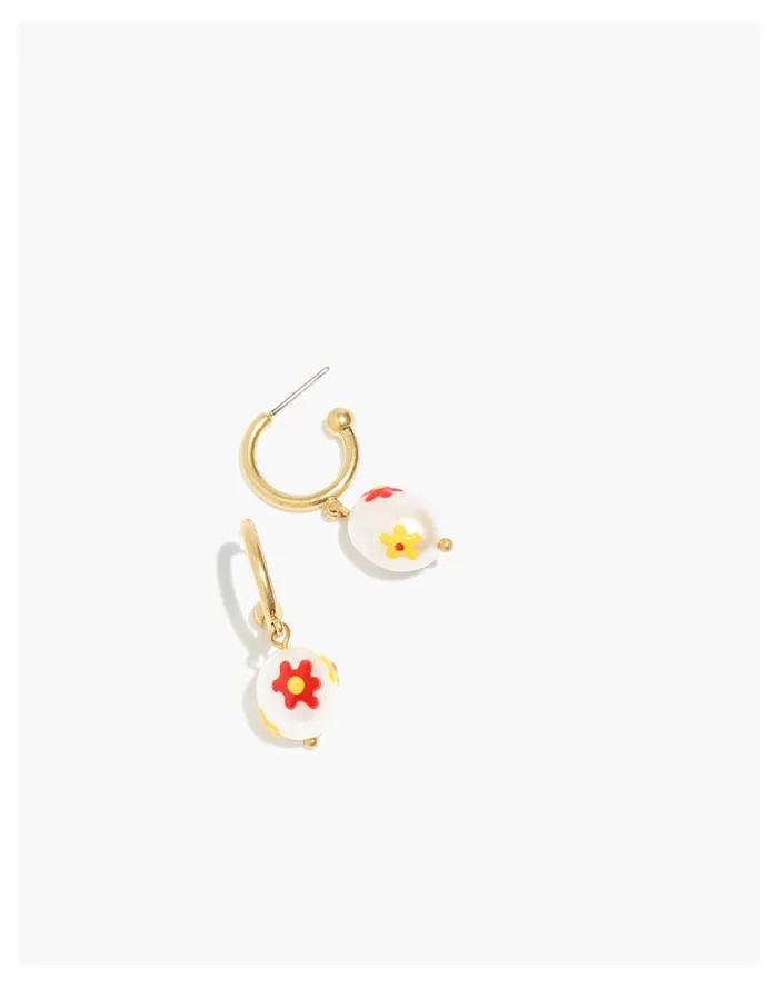 Women Painted Pearl Small Hoop Earrings Vintage Gold Madewell Earrings
