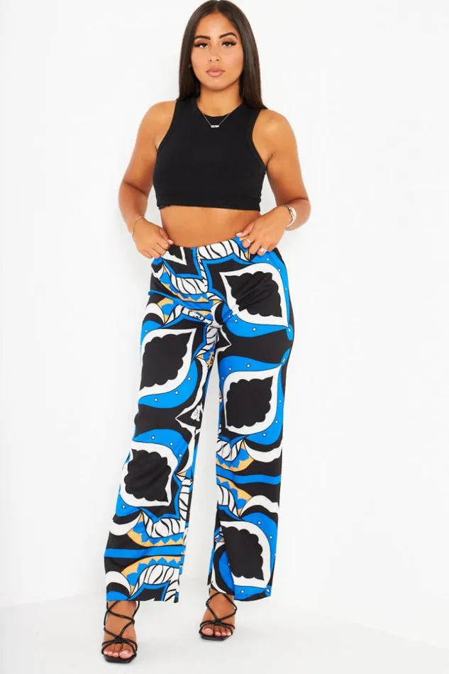 Women Pantalon Bleu Large Et Baroque Blue Brentiny Paris Pants