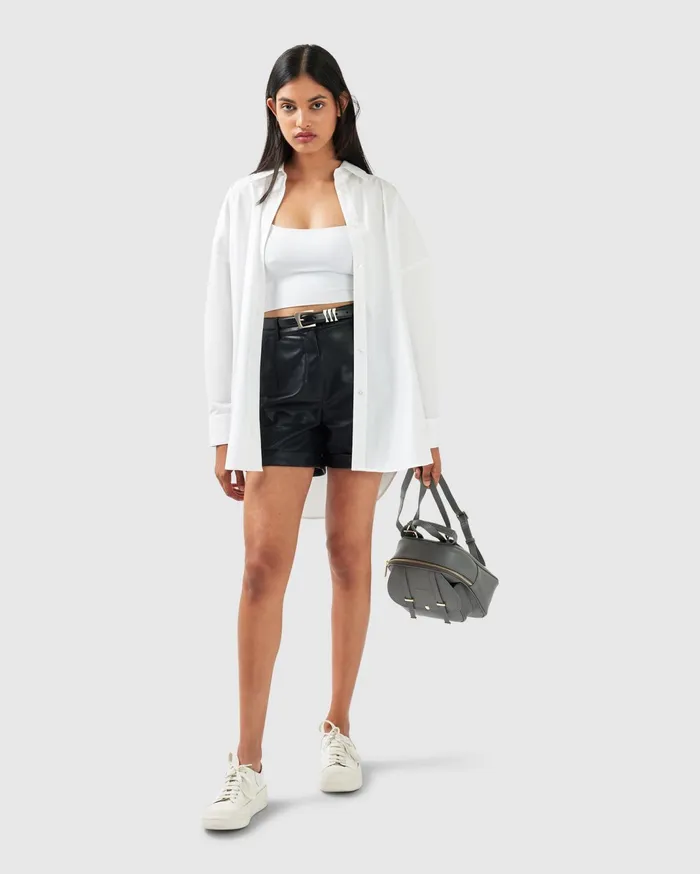 Women Pants and Skirts Belle and Bloom Wilder Days Vegan Leather Shorts 8211 Black