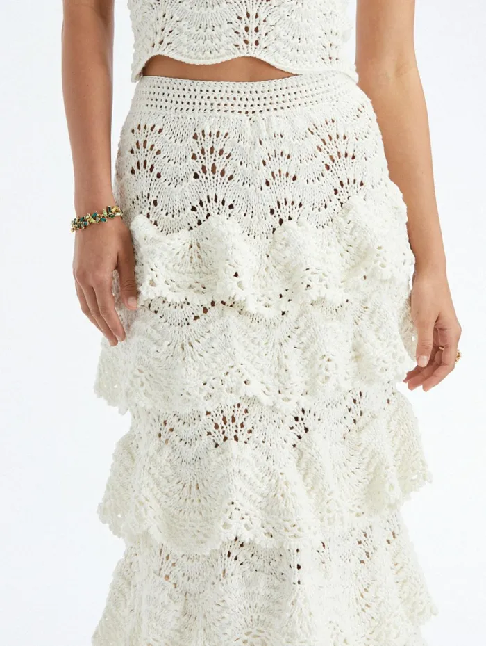 Women Pants and Skirts Oscar De La Renta Hand Crocheted Scallop Tiered Skirt Ivory Women Pants and Skirts Oscar De La Renta Hand Crocheted Scallop Tiered Skirt Ivory