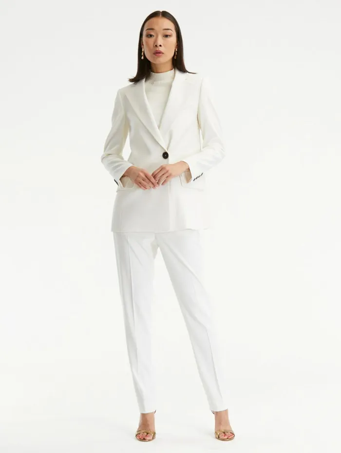 Women Pants and Skirts Oscar De La Renta Zip Front Straight Leg Pant Ivory