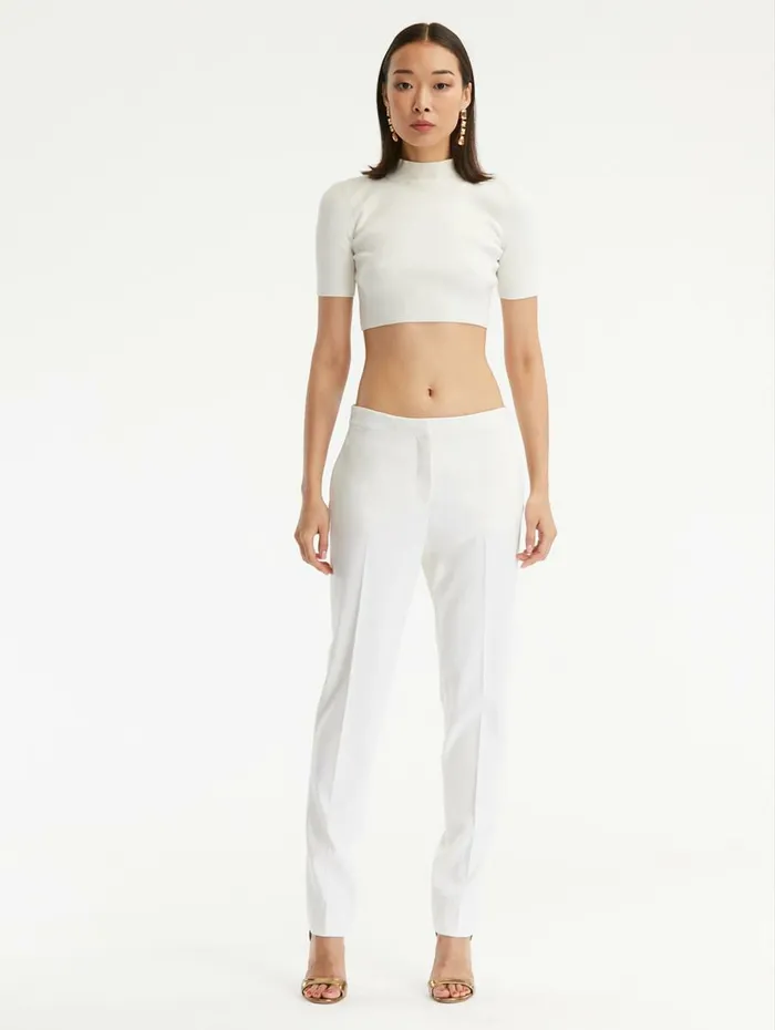 Women Pants and Skirts Oscar De La Renta Zip Front Straight Leg Pant Ivory Women Pants and Skirts Oscar De La Renta Zip Front Straight Leg Pant Ivory