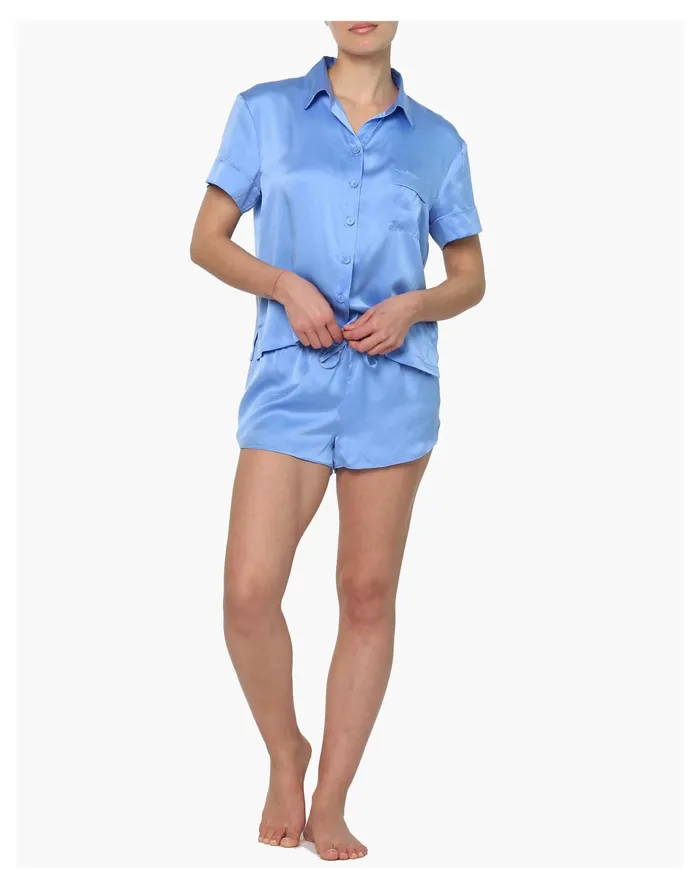 Women Papinelle Sleepwear Pure Silk Boxer PJ In Cornflower Blue Blue Madewell Pajamas