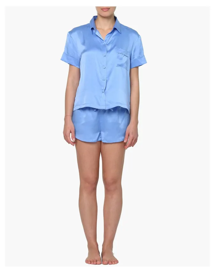 Women Papinelle Sleepwear Pure Silk Boxer PJ In Cornflower Blue Blue Madewell Pajamas Women Papinelle Sleepwear Pure Silk Boxer PJ In Cornflower Blue Blue Madewell Pajamas