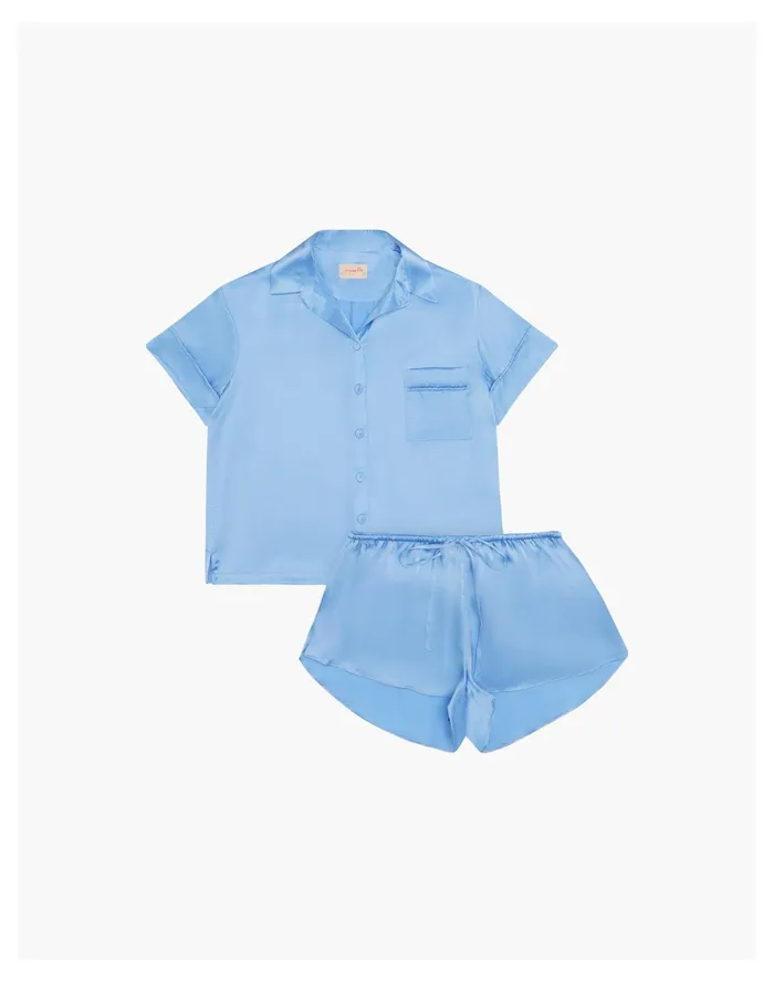 Women Papinelle Sleepwear Pure Silk Boxer PJ In Cornflower Blue Blue Madewell Pajamas Women Papinelle Sleepwear Pure Silk Boxer PJ In Cornflower Blue Blue Madewell Pajamas