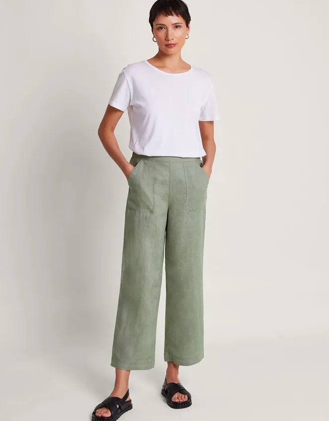 Women Parker Linen Crop Trousers Green Monsoon Casualwear